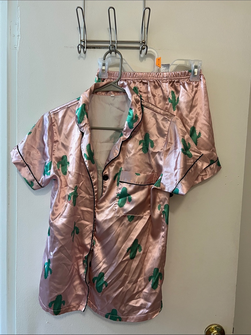 Pink cactus satin pajama set size small